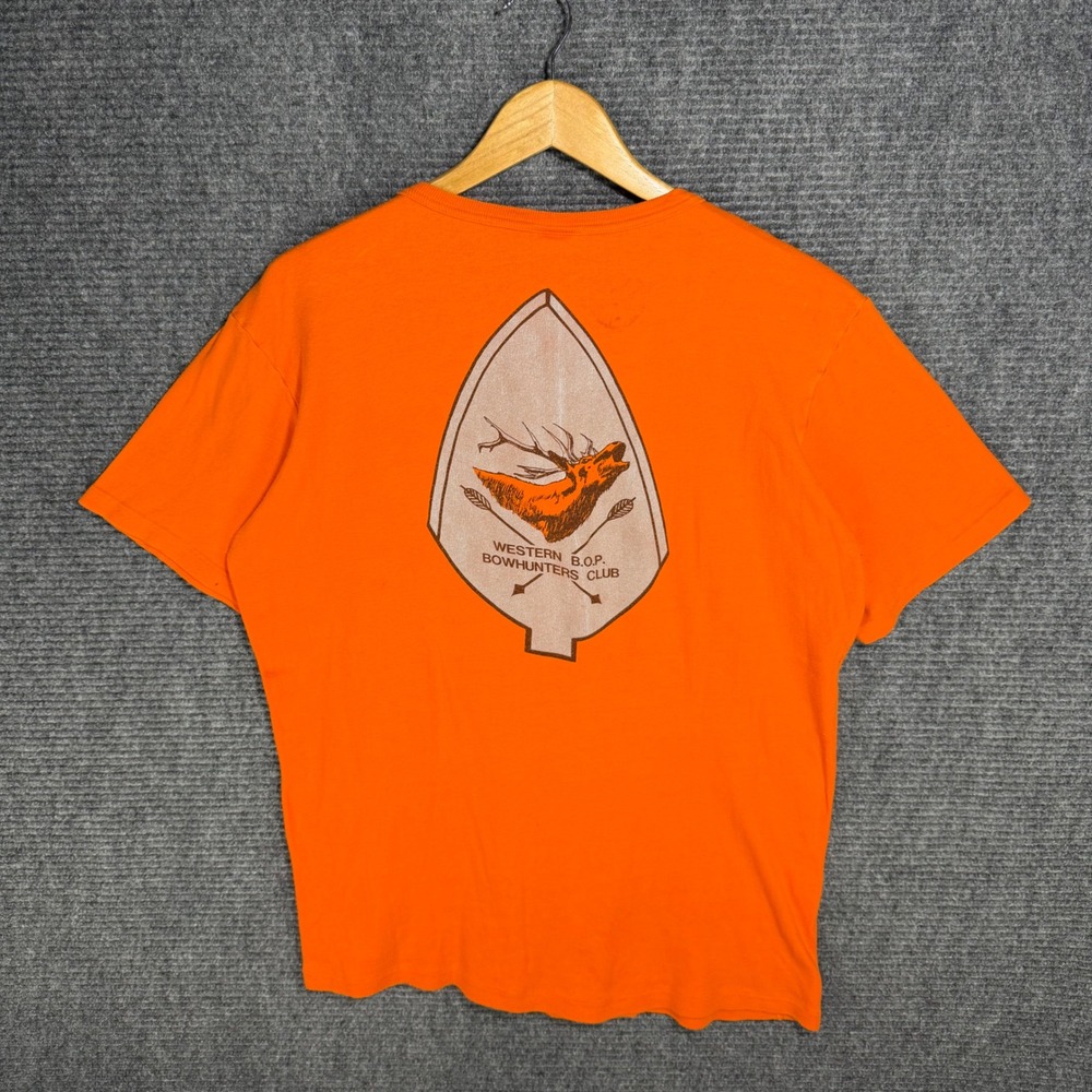 Vintage Cloud Western BOP Bowhunters Club T-Shirt Orange Elk Graphic Mens XL